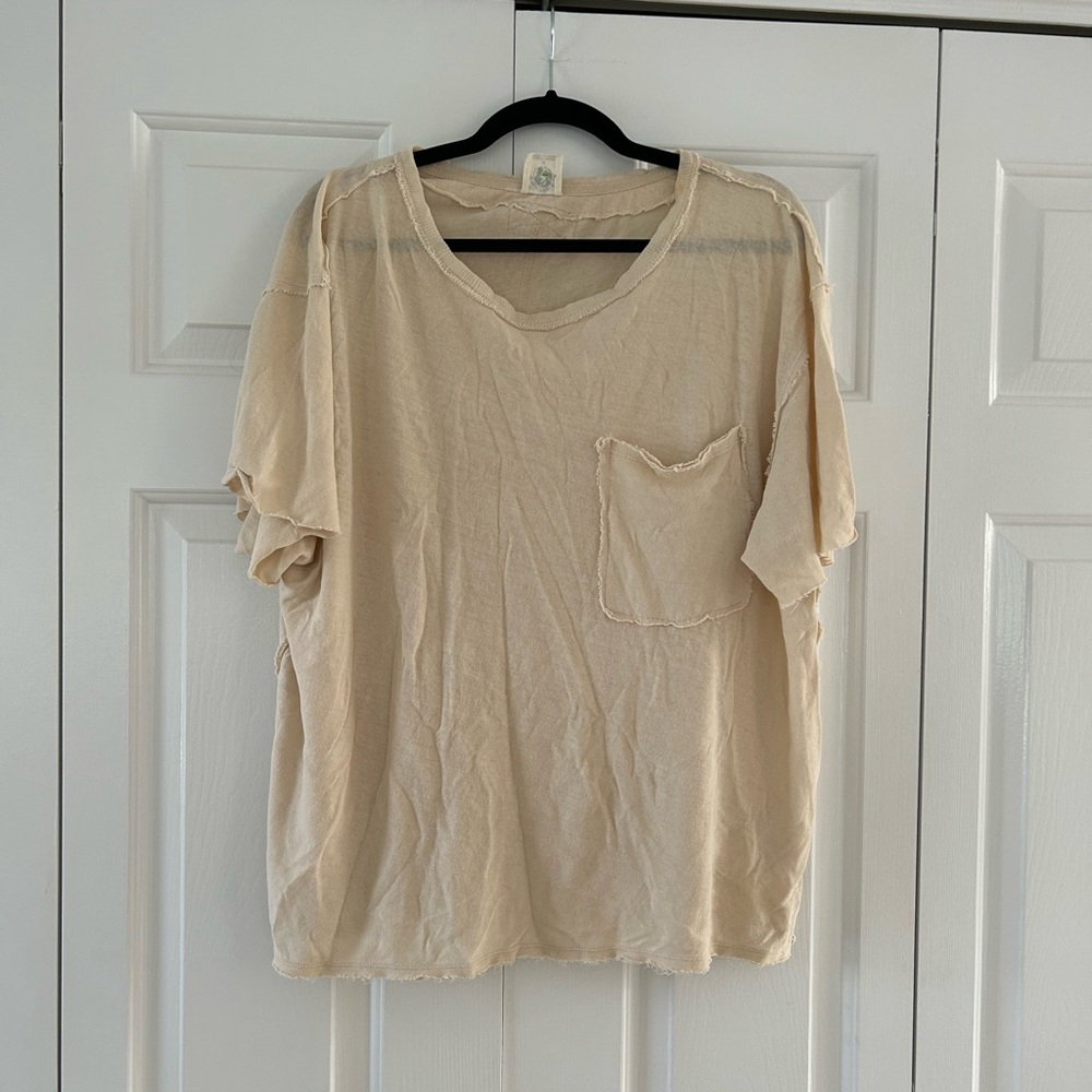 Free People Cream Distressed Tshirt